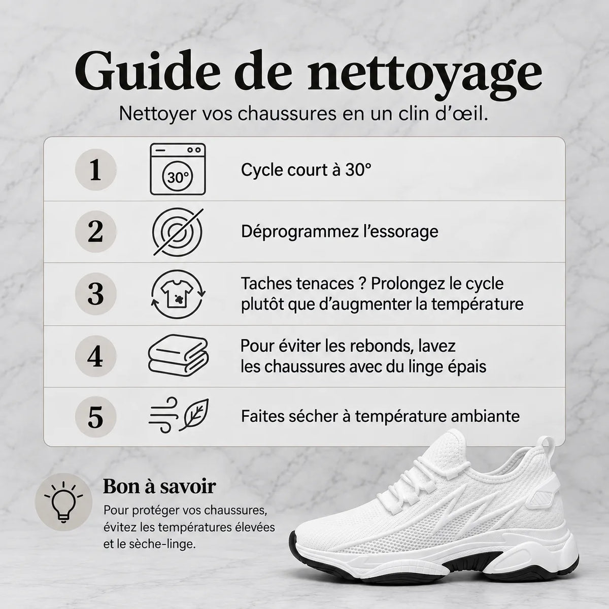 Guide de nettoyage basket blanche Via Celsa rehaussante homme +6cm
