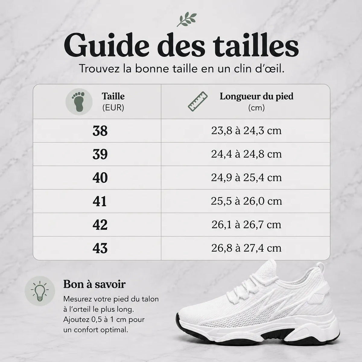 Guide des tailles basket blanche Via Celsa rehaussante homme +6cm