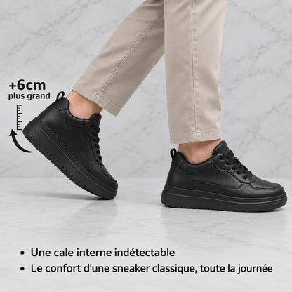 Schéma explicatif du rehaussement +6cm de la sneaker Casual noire Via Celsa, fonctionnement de la semelle
