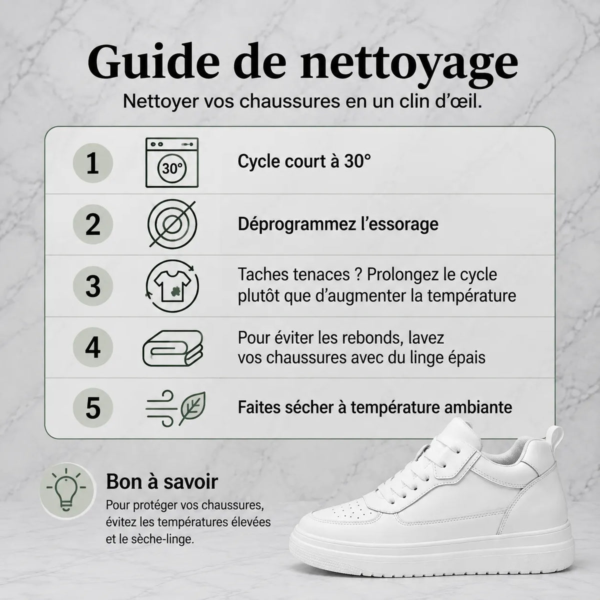 Guide de nettoyage sneaker casual blanche Via Celsa rehaussante homme +6cm