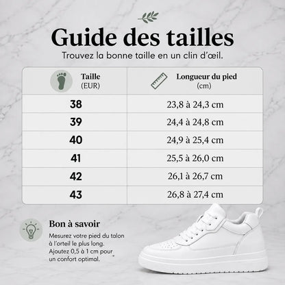 Guide des tailles sneaker casual blanche Via Celsa rehaussante homme +6cm